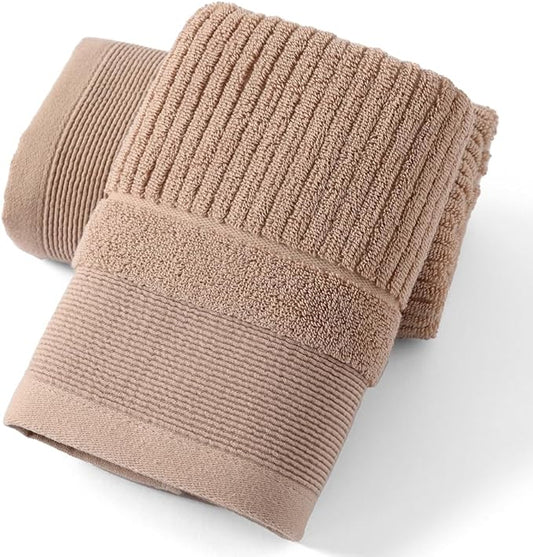 sense gnosis Khaki Hand Towel Soft Ribbed Striped Pattern 100% Cotton Absorbent Luxury Decorative Towel for Bathroom 13 x 29 Inch, 2 Pieces