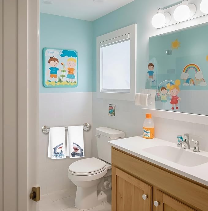 Shark Hand Towels,Toddler Bathroom Decor,Beach Towels,Coastal Beach Kids Bathroom Decor,Funny Shark Lovers Gifts 16x24 Inch Set of 2