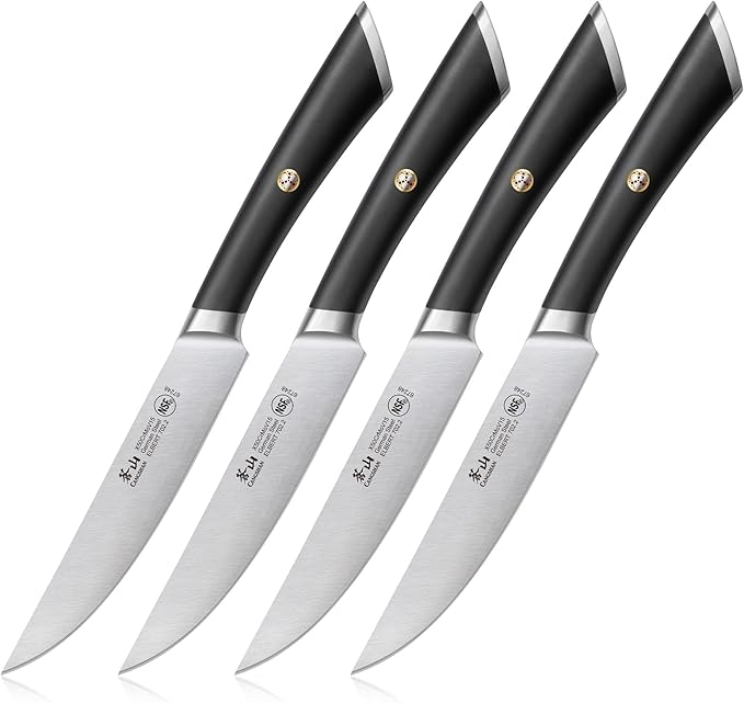 Cangshan ELBERT Series German Steel Forged 4-Piece Fine-Edge Steak Knife Set (Black)