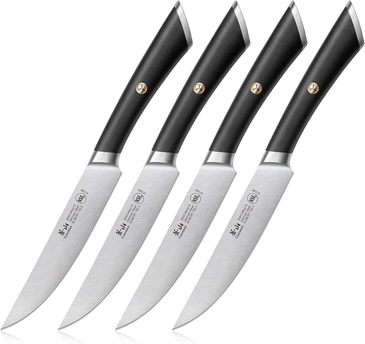 Cangshan ELBERT Series German Steel Forged 4-Piece Fine-Edge Steak Knife Set (Black)