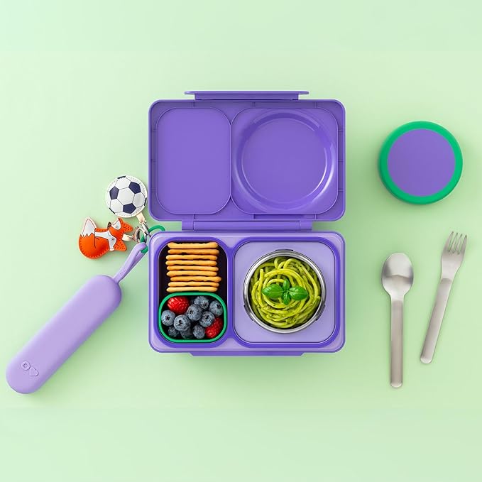 Omie OmieBox Travel Utensil Set | Fork and Spoon with Case for Easy Travel | Stainless Steel Fork and Spoon (Purple)