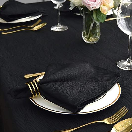 maxmill Jacquard Cloth Napkins 20 x 20 Inch Swirl Pattern 4 Packs Solid Washable Polyester Comfortable for Restaurant Family Dinners Weddings Parties and Banquets Black