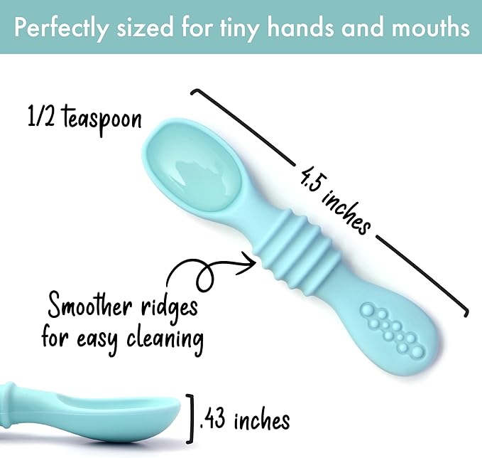 PrimaStella Silicone Chew Spoon Set for Babies and Toddlers - Safety Tested - BPA Free - Microwave, Dishwasher and Freezer Safe - Seaside Palette
