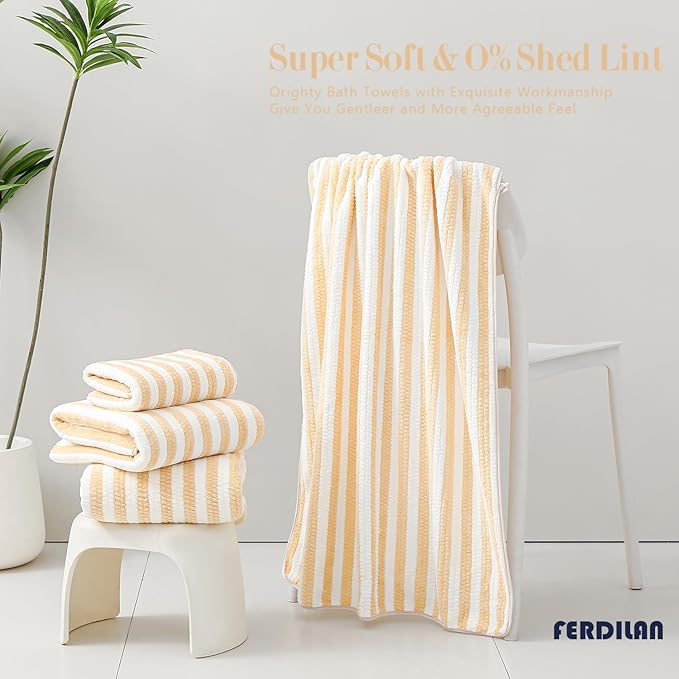 18-Piece Microfiber Bath Towels Set - 6 Bath Sheet, 6 Hand Towels, 6 Washcloths, Soft, Highly Absorbent Bathroom Towel, Quick Dry & Less Lint Shower towel for Bathroom, Hotel, Spa, Dorm-Apricot Yellow