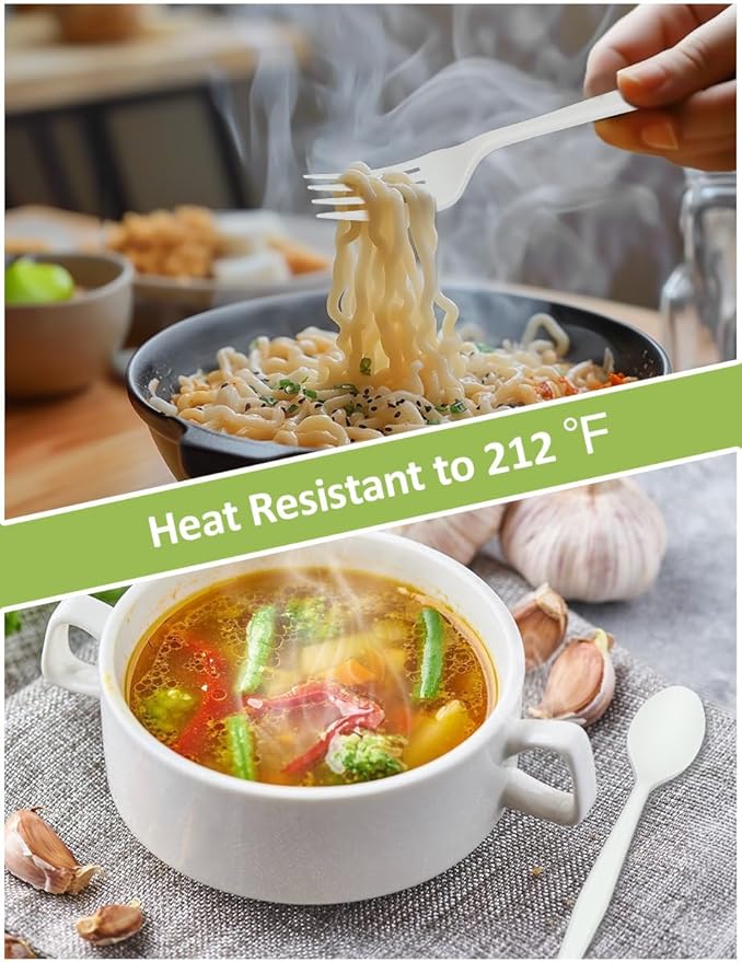 Compostable Forks No Plastic Silverware 200 count disposable cutlery flatware heavy duty party utensils Eco Friendly Heavyweight White Fork for Wedding Office BBQ Picnic Outdoor Event