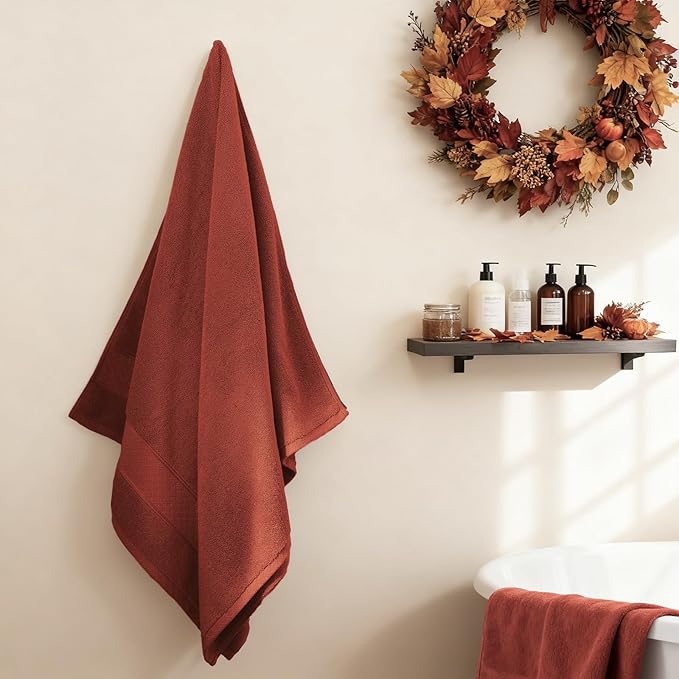 COZYART Burnt Orange Bath Towel Set 6 Piece, Luxury 100% Turkish Cotton 650GSM Hotel Quality, Soft, Absorbent, Towel Sets for Bathroom with 2 Bath Towels 2 Hand Towels 2 Washcloths