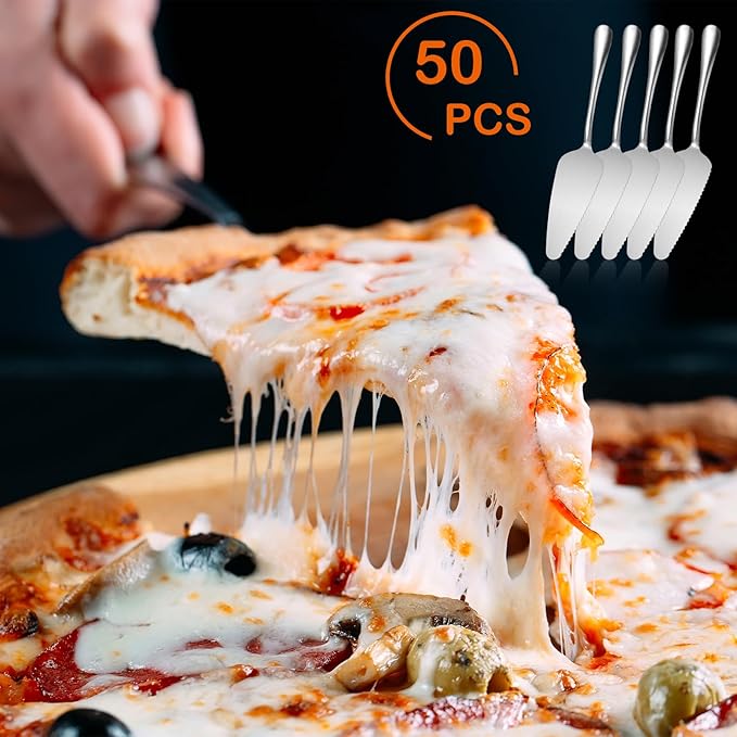 Baderke 50 Pcs Pie Server Pizza Server Spatula Stainless Steel Cake Pie Pastry Professional Utensil for Pizza Dessert Cheese Cutting, 9 Inches, Silver