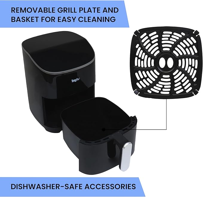 Total Chef 5 Quart Air Fryer - Aerogrill, Non-Stick Frying Basket, French Fry, Digital Touch Screen, 8 Presets, Freidora Eléctrica, Countertop Cooking Kitchen Appliance, Black