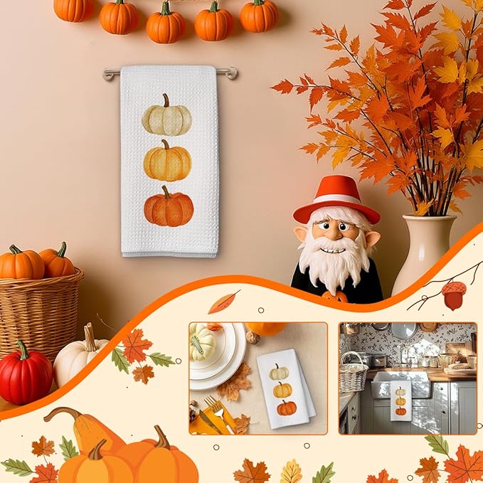 Fall Pumpkin Hand Towels for Kitchen Decor and Tea Dish Towel,1PCS Fall Thanksgiving Day Dishcloths,Farmhouse Fall Pumpkin Decor for Bathroom,Anthropology Autumn Gifts for Women - B02