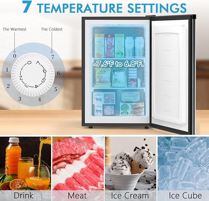 COWSAR 3.0 Cu.Ft Upright Freezer, Small Freezer Standing Deep Freezer with Adjustable Thermostat, Removable Shelves & Reversible Door, Fast Cooling for Office,Dorm,Apartment,Commerical