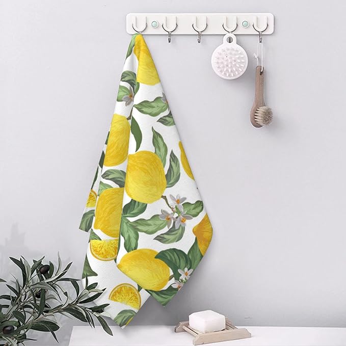 Lemon Hand Towel Set,Tropical Fruit Hand Towels for Bathroom 2 Pack Soft Absorbent Decorative Dish Towel for Kitchen Sports Gym Yoga Home Decor 14 x 28 in