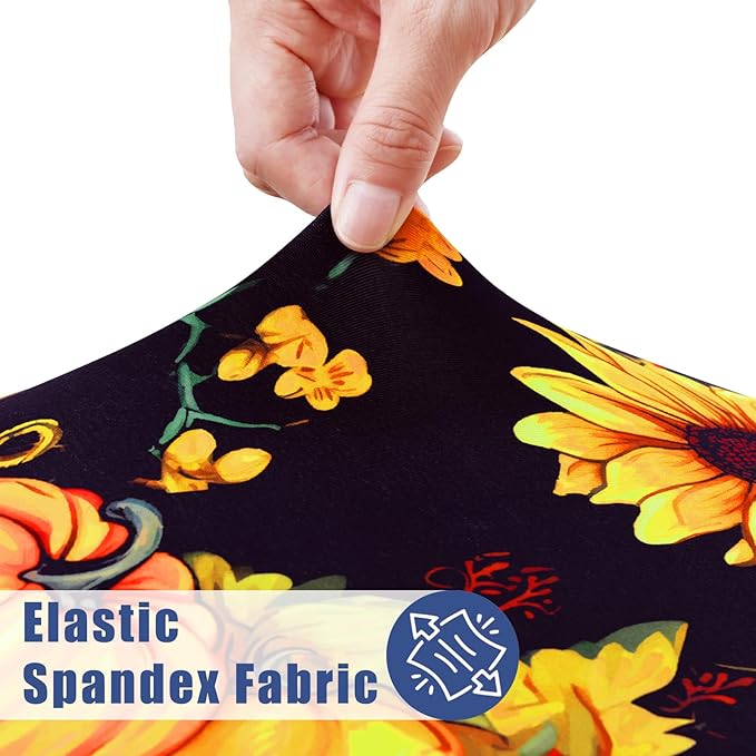 Round Spandex Thanksgiving Tablecloth, Elastic Fitted Waterproof Tablecloths for 57"-68" Tables, Stretch Washable Picnic Table Cover for Autumn Harvest Parties, Pumpkin Sunflower