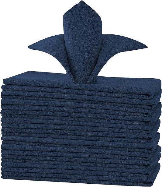 H.VERSAILTEX Linen Textured Cloth Napkins Set of 12 (18" X 18") Linen Textured Dinner Napkins Waterproof Extra Soft Thick Durable Reusable Napkins with Hemmed Edges, Heather Navy