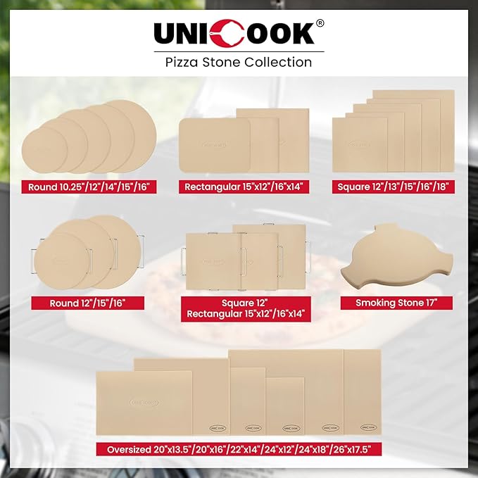 Unicook Pizza Stone 15 Inch, Premium Baking Stone for Oven Grill, Square Cordierite Bread Pizza Pan, Thermal Shock Resistant, Includes Scraper