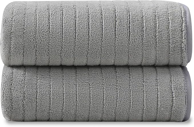 2 Piece Hand Towel Set 16"x31",Ultra Soft Bathroom Towel with Hanging Loops,100% Microfiber Towel Set,Highly Absorbent Quick Dry Hand Towel for Daily Use,Grey Towel for Bathroom,Hotel,Shower,Spa
