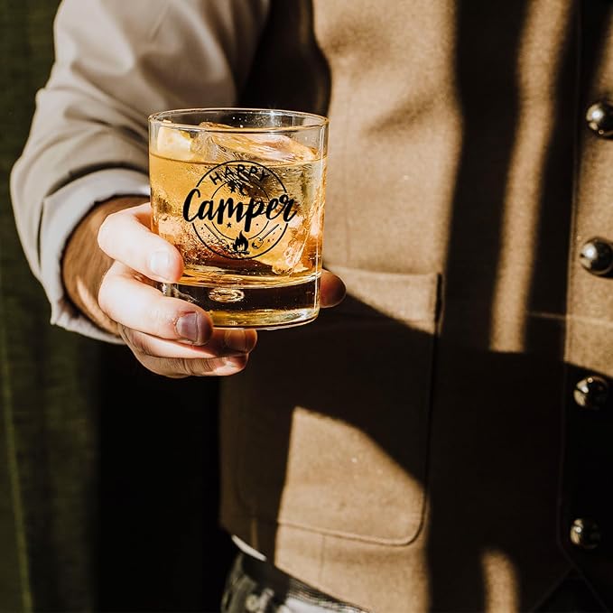 Camper Gifts Whiskey Glasses 10 oz RV for Cabin Lake House Campsite, Camping Gifts, Camping Old Fashioned Rocks Glasses Cup for Women Men Drinking Scotch Bourbon Liquor