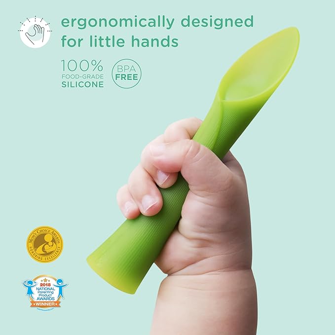 Olababy 100% Silicone Soft-Tip Training Spoon for Baby Led Weaning 2pack (Kiwi/Lemon)