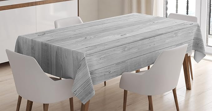 Ambesonne Grey Tablecloth, Picture of Smooth Oak Wood Texture in Old Fashion Retro Style Horizontal Nature Design Home, Rectangular Table Cover for Dining Room Kitchen Decor, 60" X 84", Grey