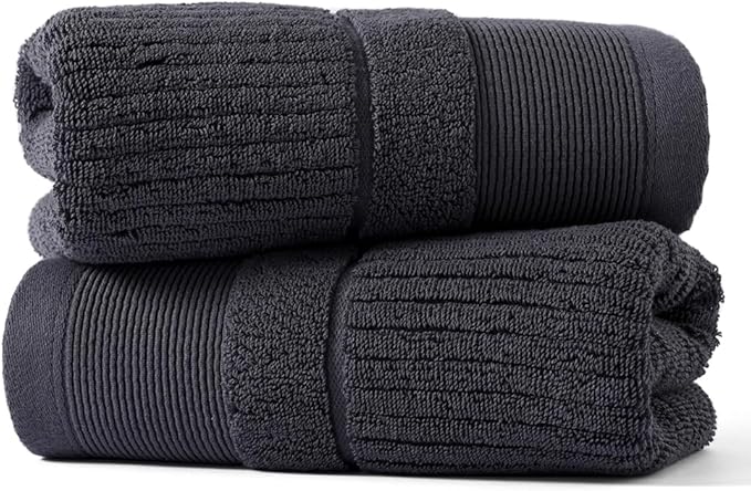 sense gnosis Dark Grey Hand Towel Thick Ribbed Striped Pattern 100% Cotton Absorbent 2 PC Hand Towel Set for Bathroom Home Decorative 13 x 29 Inch