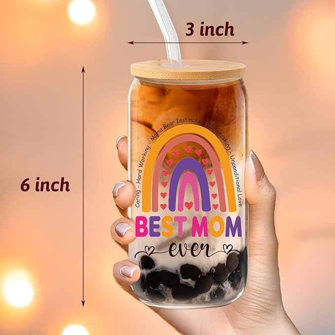 Best Mom Ever Birthday, Mothers Day, Christmas Mom Gifts from Daughter Son，Gift Ideas for Mama,Wife - 16 Oz Coffee Glass（Best Mom）