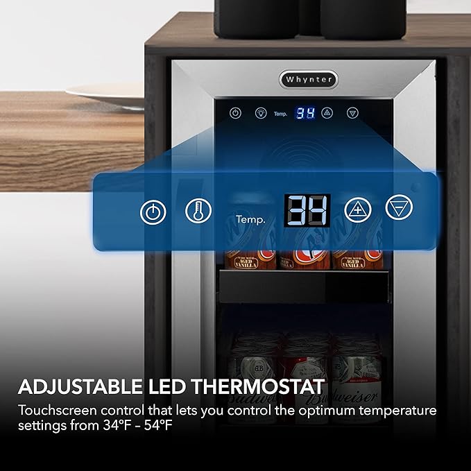 Whynter BBR-638SB Built-in Under Counter 12 inch Beverage Refrigerator and Cooler, Fridge with Glass Door, 2.0 Cubic Feet, Stainless, 75 Capacity