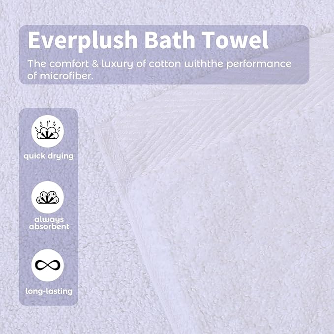 Everplush Country Terry Series Luxury Bath Towel (30x56in) - 1 PK, Highly Absorbent Quick Dry Oversized Towel, Super Soft Combed Cotton & Microfiber Towel for Bathroom, Shower, Spa