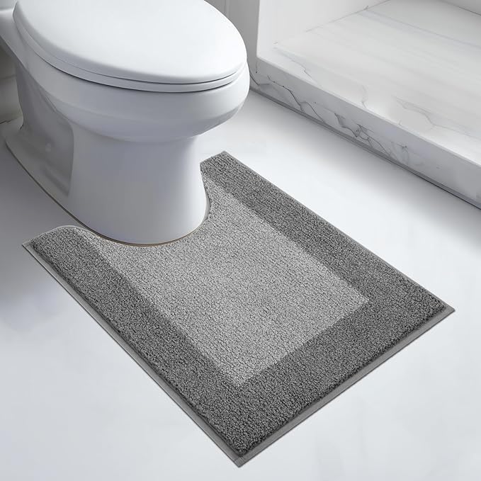 Bathroom Rugs U-Shaped 20" x 24", Non-Slip Extra Soft Absorbent Bath Rugs, Machine Washable Quick Dry Bath Mats for Toilet Base, Grey & Dark Grey