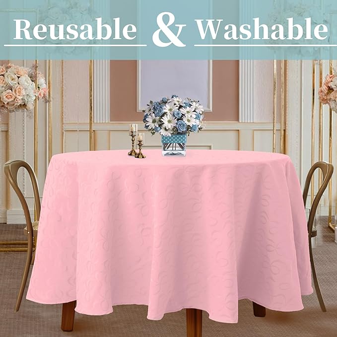 Pink Round Tablecloth, 1PC Circle Table Cover 70" (Seat 4-6) - Cotton Polyester, Wrinkle/Fade Resistant, Washable & Reusable - Luxury Jacquard Table Cloth for Birthday Parties & Weddings, Bows Design