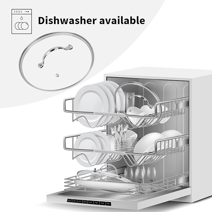 9.5" Tempered Glass Pan Lid with Steam Vent, Thickened to 4mm and Dishwasher Safe and Oven up to 480℉, Universal Lid Fit for Cast Iron Skillets, Frying Saute Pan, Cooking Pot