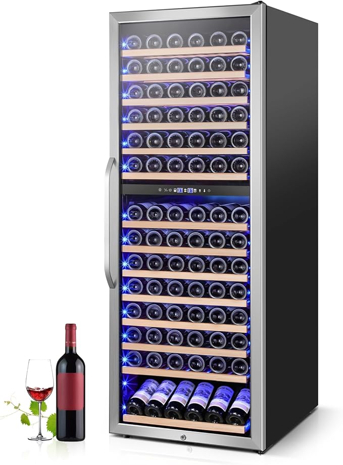 24" Wide Dual-Zone Wine Fridge 154-Bottles, Tall Freestanding/Built-in Wine Cooler Refeigerator, Large Capacity Dual Zone Wine Cellar For Wine Collection, Low Noise and Fast Cooling