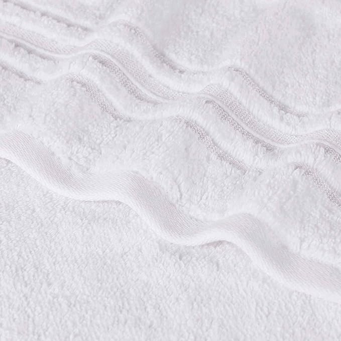 Superior Cotton 8 Piece Assorted Floral Towel Set, Includes 2 Bath, 2 Hand, 4 Washcloth/Face Towels, Quick Dry, Home Essentials, Shower, Spa, Luxury Plush Soft Absorbent Towels, Zero Twist, White