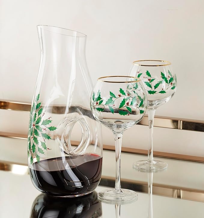 Lenox 895032 Holiday 3-Piece Decanter & Wine Glasses Set, Christmas Dinnerware, Hosting