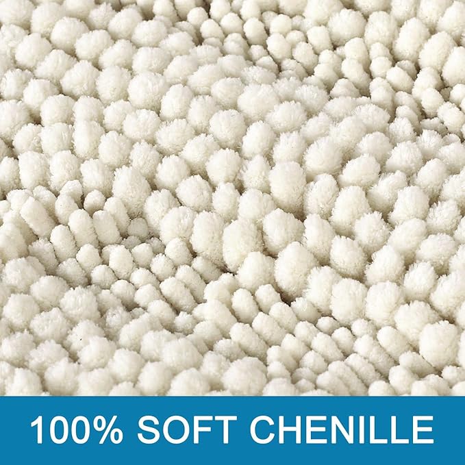 H.VERSAILTEX Bath Rugs for Bathroom Non Slip Bath Mats Extra Thick Chenille Striped Rug 20" x 32" Absorbent Non Skid Fluffy Soft Shaggy Washable Dry Fast Plush Mat for Indoor, Bath Room, Tub - Cream