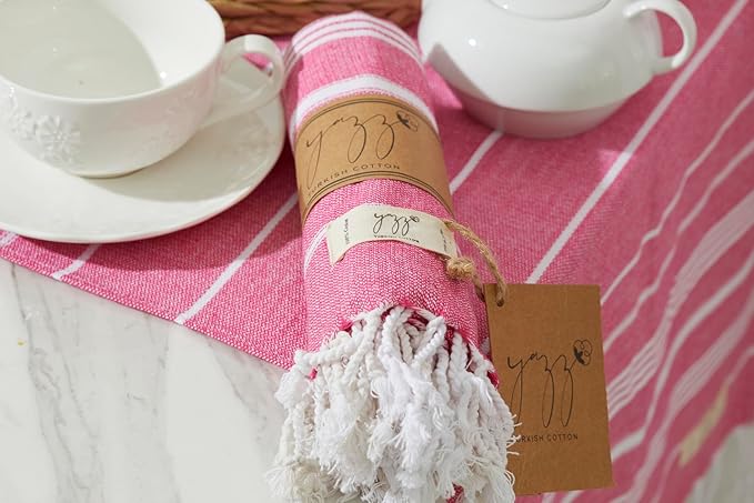 Turkish Hand Towels for Bathroom - Set of 2, 18" x 30" inches, Decorative Cotton Hand Towels for Kitchen, Bath, Guest, Face, Hair, Gym, Yoga, Dishcloth, Travel (Fushia)