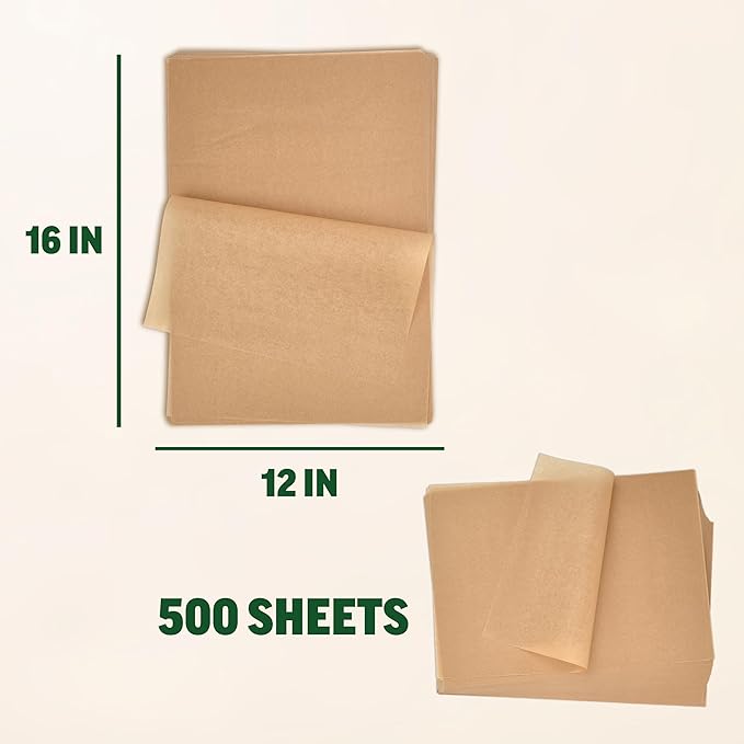 Zenlogy Parchment Paper Sheets 12x16 (500 sheets) for Baking - Unbleached Chlorine-free High Heat Non-Stick Pre-Cut Parchment Paper for Half Sheet Pans