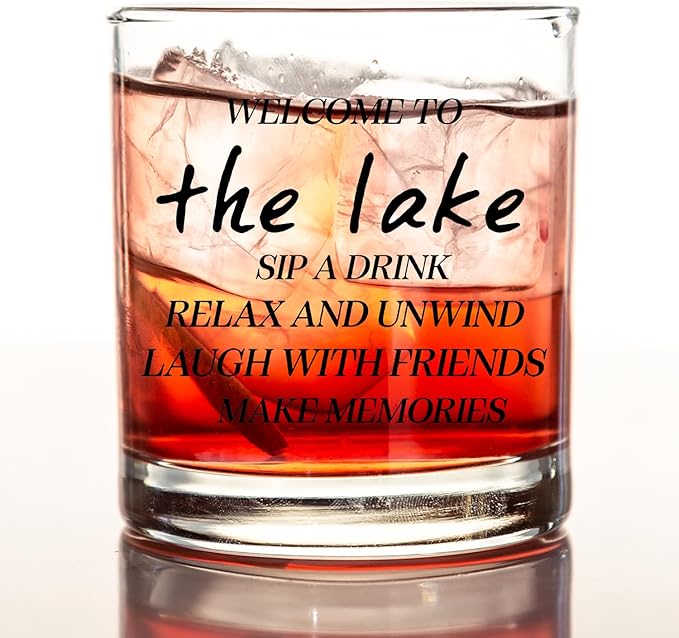 kunlisa Lake Gifts Whiskey Glasses, Lake House Decor and Gifts, Housewarming Gift for Friends 10 oz Drinking Rocks Glasses for Women Men Whisky Cocktail Scotch Bourbon Liquor