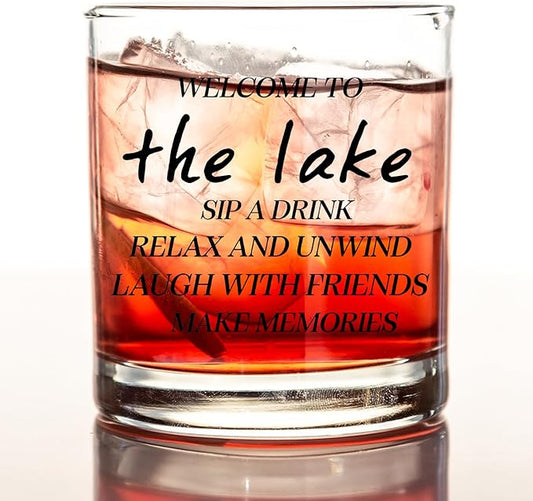 kunlisa Lake Gifts Whiskey Glasses, Lake House Decor and Gifts, Housewarming Gift for Friends 10 oz Drinking Rocks Glasses for Women Men Whisky Cocktail Scotch Bourbon Liquor