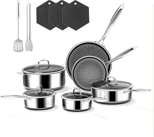 15-Piece 5 Ply Stainless Steel Cookware Set with Lids, Pots and Pans Set Non Stick, Non-Toxic Kitchen Utensils Set for Induction, Oven, Dishwasher Safe, RV Essentials, Kitchen Appliances