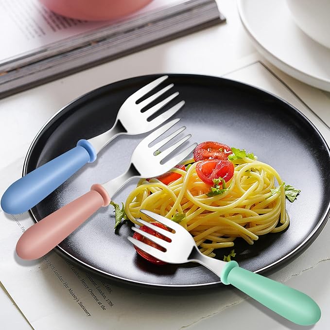 12PCS Toddler Forks Toddler Utensils,Stainless Steel Baby Forks,Kids Silverware Children's Cutlery Set for Self Feeding,BPA Free Kids Flatware Metal Forks for Boys Girls Safe Dining(Mixcolor 12 Forks)