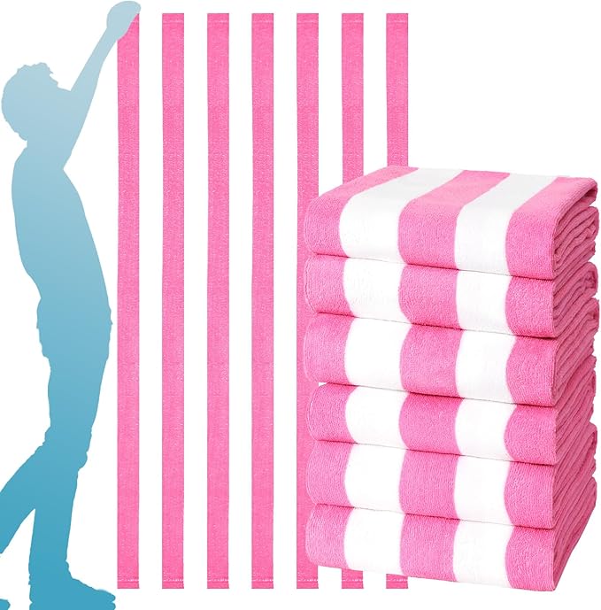 Genovega 6 Packs Oversized Stripe Beach Towel Thin Terry Set Extra Large XL Big Clearance Soft Super Absorbent Swim Towels Pool Bath Travel Accessories Essentials Bulk Men Women Adults Gift Pink