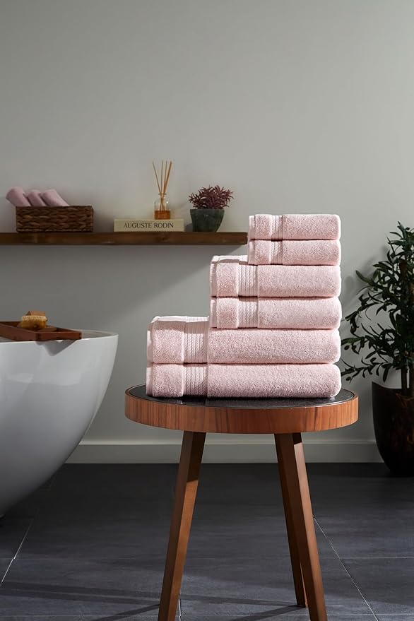 Ozdilek 6-Piece Bath Towel Set, 2 Bath, 2 Hand, 2 Wash100% Cotton Turkish Towels, 2 Bath Towels (30x60/550 GSM), 2 Hand Towels (16x30/575 GSM), 2 Washcloths (13x13/600 GSM) Towel Set (Mauve Pink)