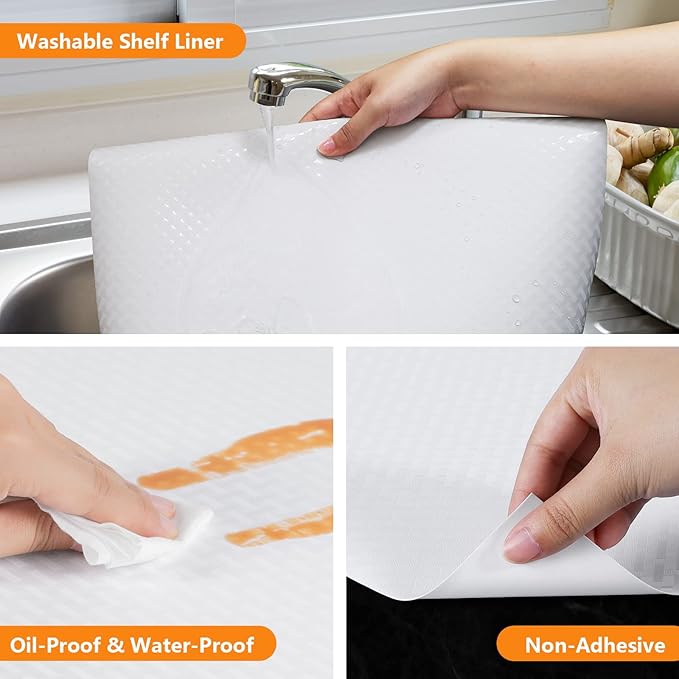 Shelf Liners for Kitchen Cabinets Refrigerator Liners Waterproof & Oil-Proof Kitchen Cupboard Liner Non-Slip Drawer Mats EVA Material Non Adhesive Fridge Liner for Shelves-White 11.8 x 393.7 Inches