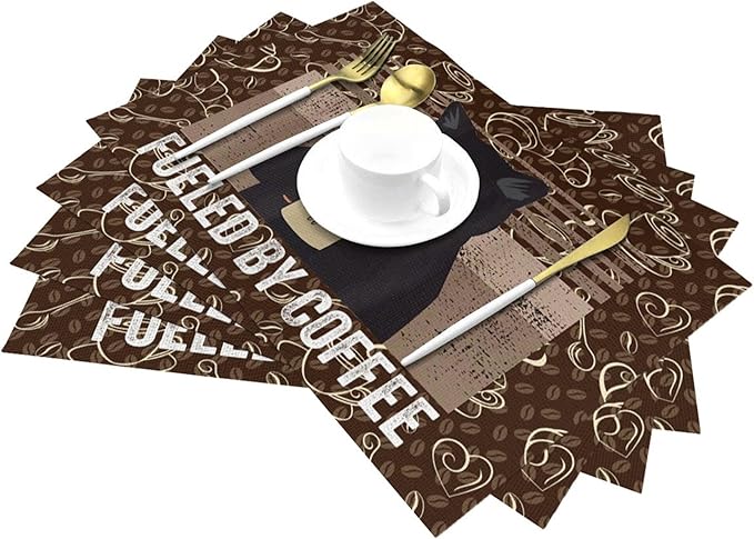 Vintage Cat Placemats Set of 4 Linen 12"x18" Retro Coffee Place Mats Washable Heat-Resistant Cute Kitchen Table Mats for Dining Outdoor Home Decor