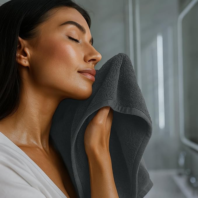 RIVERSIDE 12 Pack Washcloths - 12x12 Inches, 400 GSM, 100% Ring-Spun Cotton - Soft, Absorbent & Durable Face and Body Towels - for Bathroom, Spa, Gym, Makeup Removal & Everyday Use - Grey