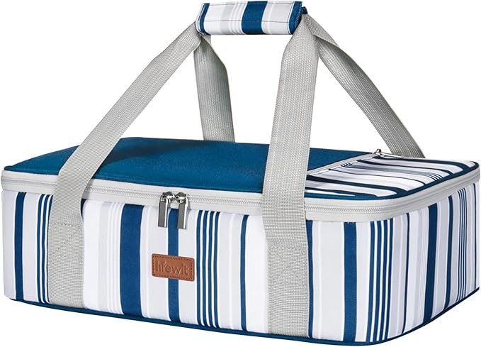 Lifewit Insulated Casserole Carrier for Hot or Cold Food, Casserole Dish Carrying Case, Lasagna Holder for Potluck Parties Picnic Cookouts, Fits 9"x13" Baking Dish, Blue