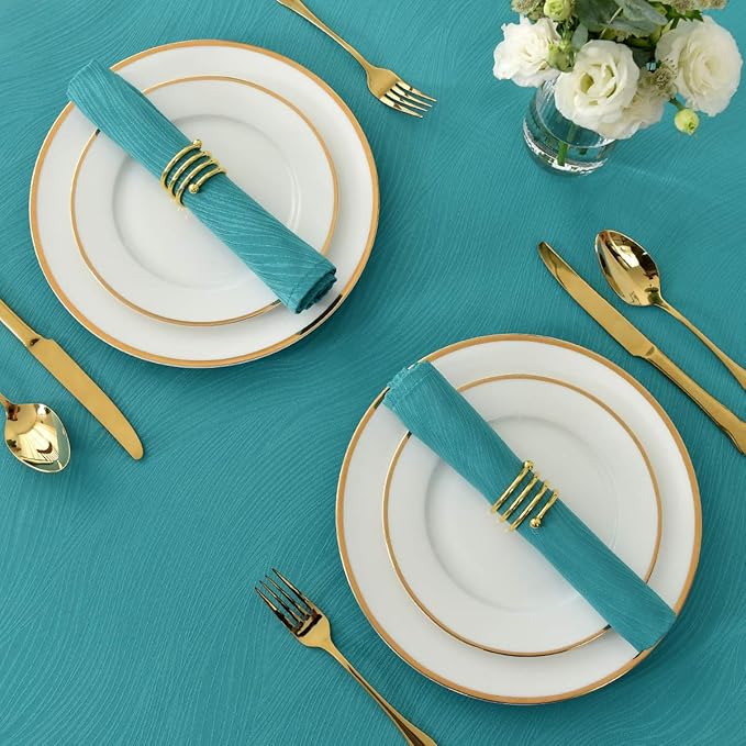 maxmill Jacquard Cloth Napkin 20 x 20 Inch Swirl Design Solid Washable Polyester Dinner Napkins Set of 4 with Hemmed Edges for Family Holiday Dinners Weddings Parties and Banquets Teal