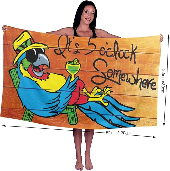 It's 5 O'Clock Somewhere Beach Towel Quick Dry Shower Swim Adults Bath Towels Hotel, Gym and Spa Multipurpose Towels 32x52 Inch
