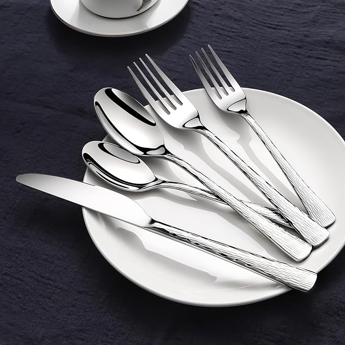 Silverware Set, 18/10 Stainless Steel 50 PieceFlatware Set for 10, Utensil Sets DishwasherSafe, Rust-Resistant, Modern Cutlery Set forHome, Wedding, Restaurant