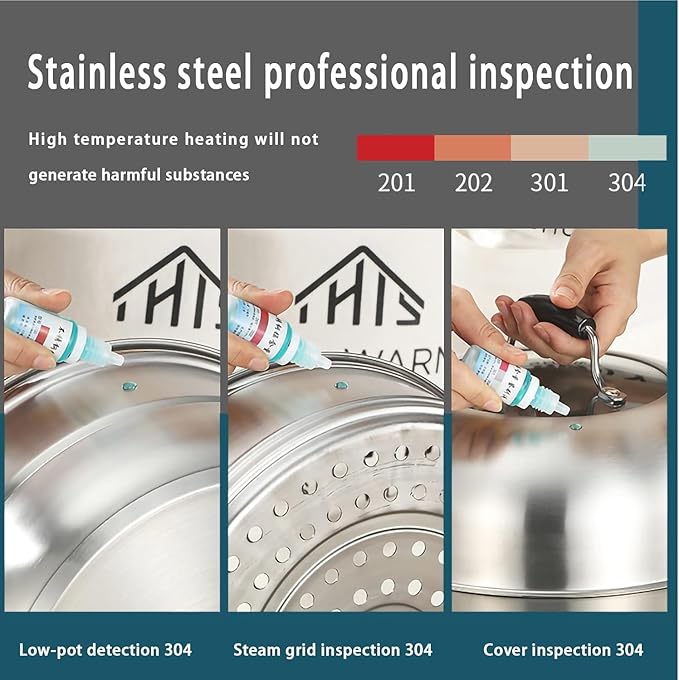 MANO Steamer Pot for Cooking 14.2 inch Steam Pots with Lid 2-tier Stainless Steel Steaming Pot Multipurpose Cookware with Handle for Vegetable, Dumpling, Stock, Sauce, Food…