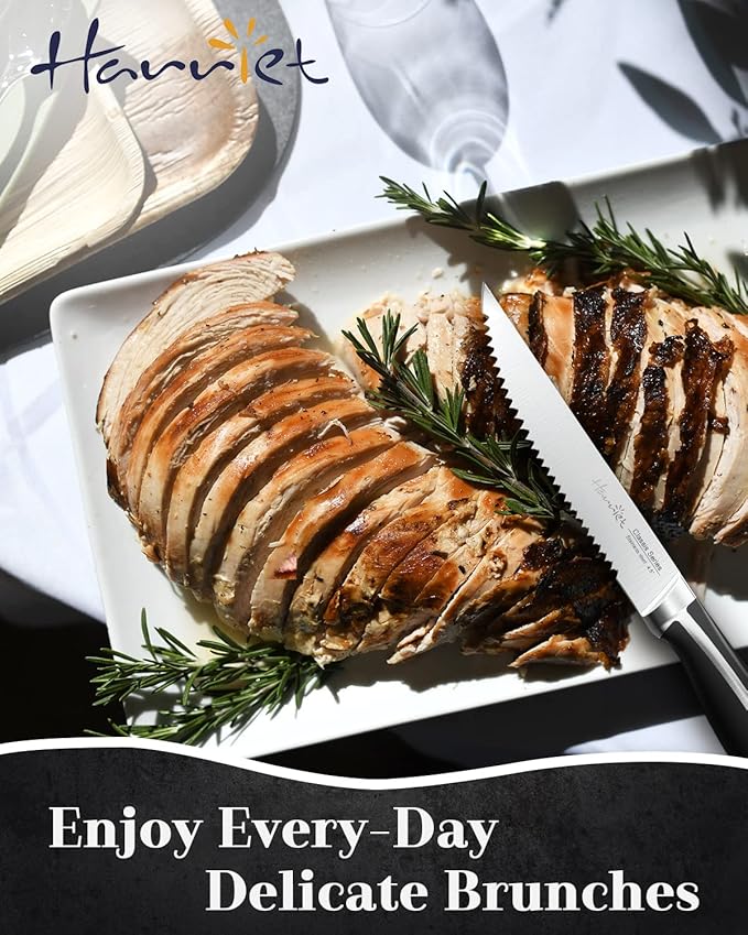 harriet Steak Knives Set of 8, 4.5" Steak Knives, Full Tang Premium Stainless Steel Serrated Steak Knives Set with Gift Box, Dinner Knives, Midnight Black Handle